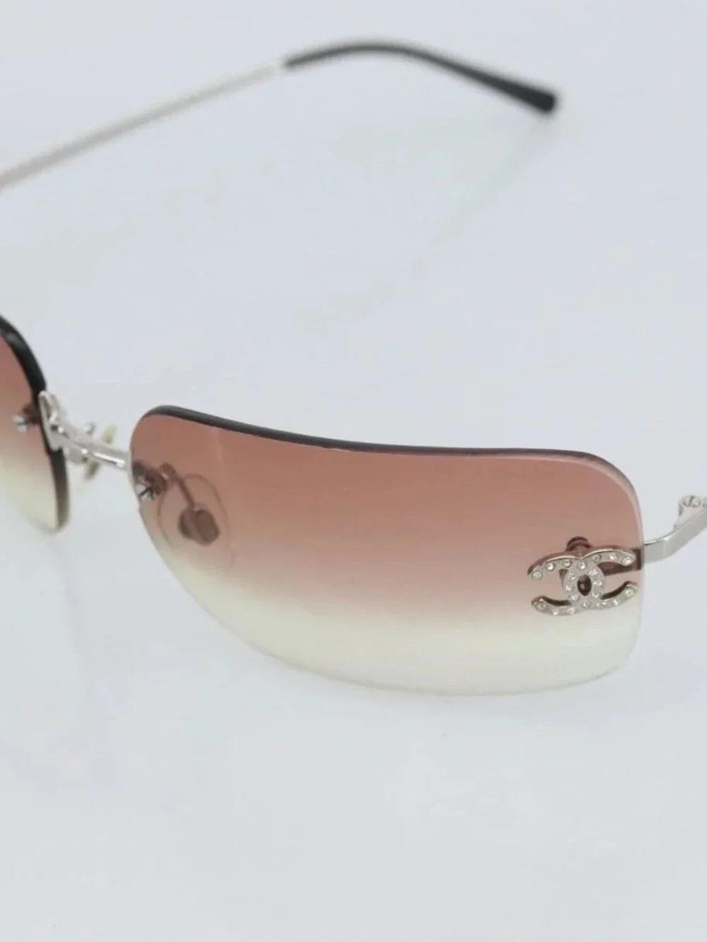 CHANEL COCO Mark Sunglasses metal Silver CC Auth 185051V